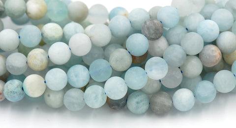 Matte Multicolor Aquamarine Beads Strands, 6mm, 8mm, 10mm, 12mm Frosted Aquamarine, Round -15 strand