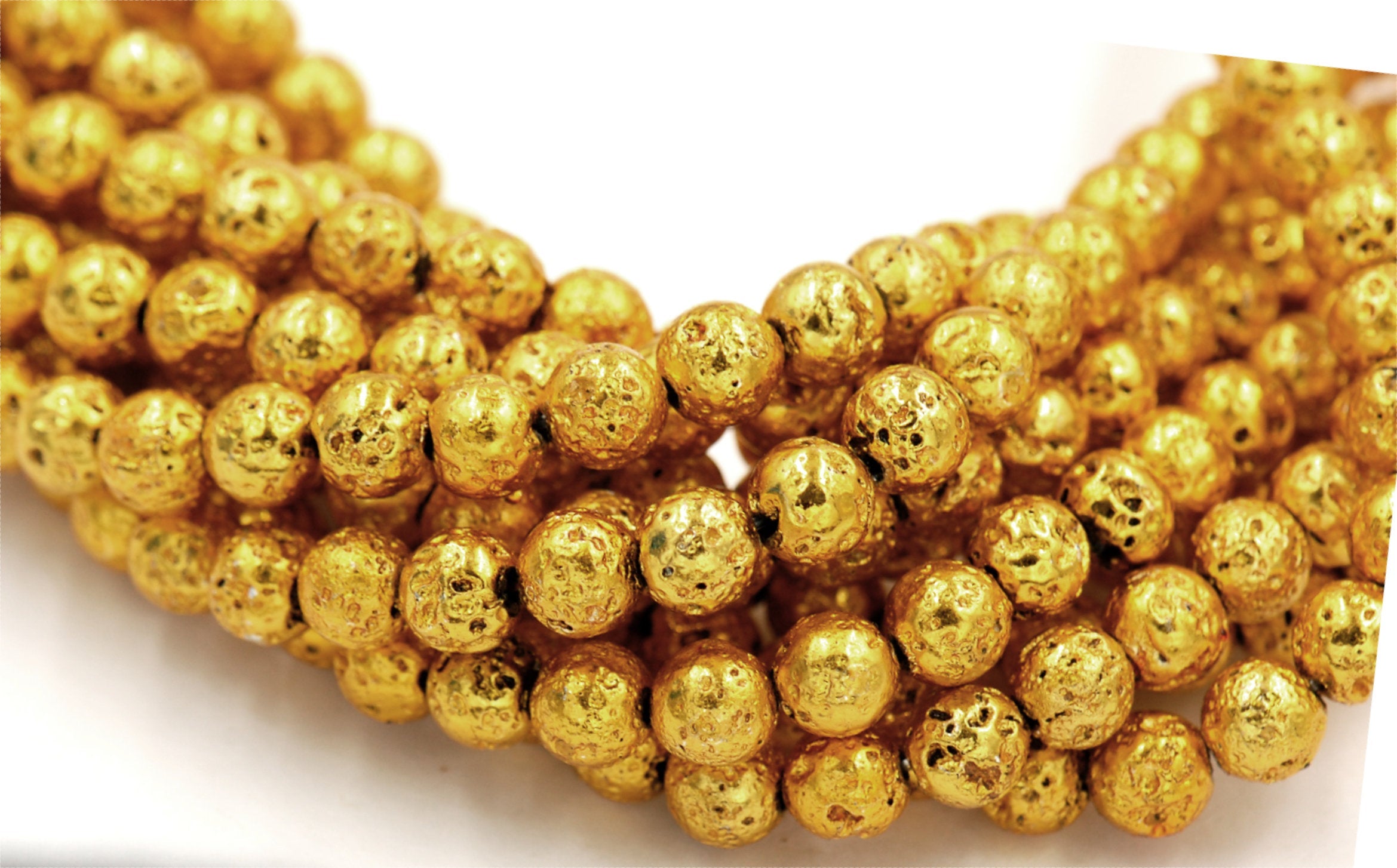 Antique Gold Electroplated Lava Rock Round 6mm, 8mm, 10mm Natural Lava Stone Beads -full strand