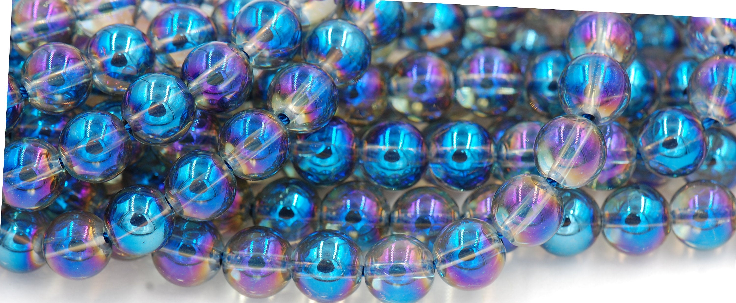 8mm  Angel Aura Crystal Quartz (AB plated Blue) Round A grade Beads  -15.75 inch strand