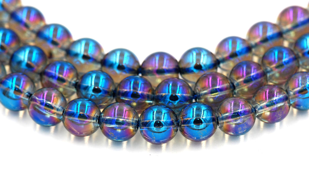8mm  Angel Aura Crystal Quartz (AB plated Blue) Round A grade Beads  -15.75 inch strand