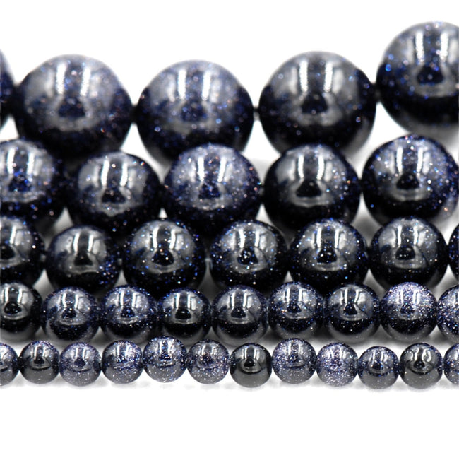 Blue Goldstone Beads 4mm 6mm 8mm 10mm 12mm, Full 15.5&quot; Strand, Blue Sandstone Hover Image