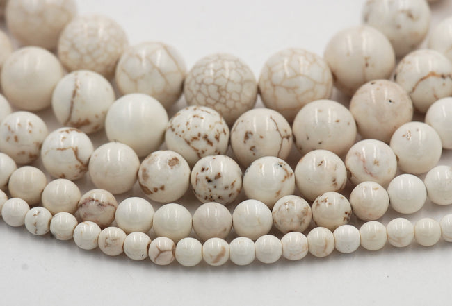 White Magnesite 4mm, 6mm, 8mm, 10mm, 12mm Round Beads Wholesale-15 inch strand Main Image