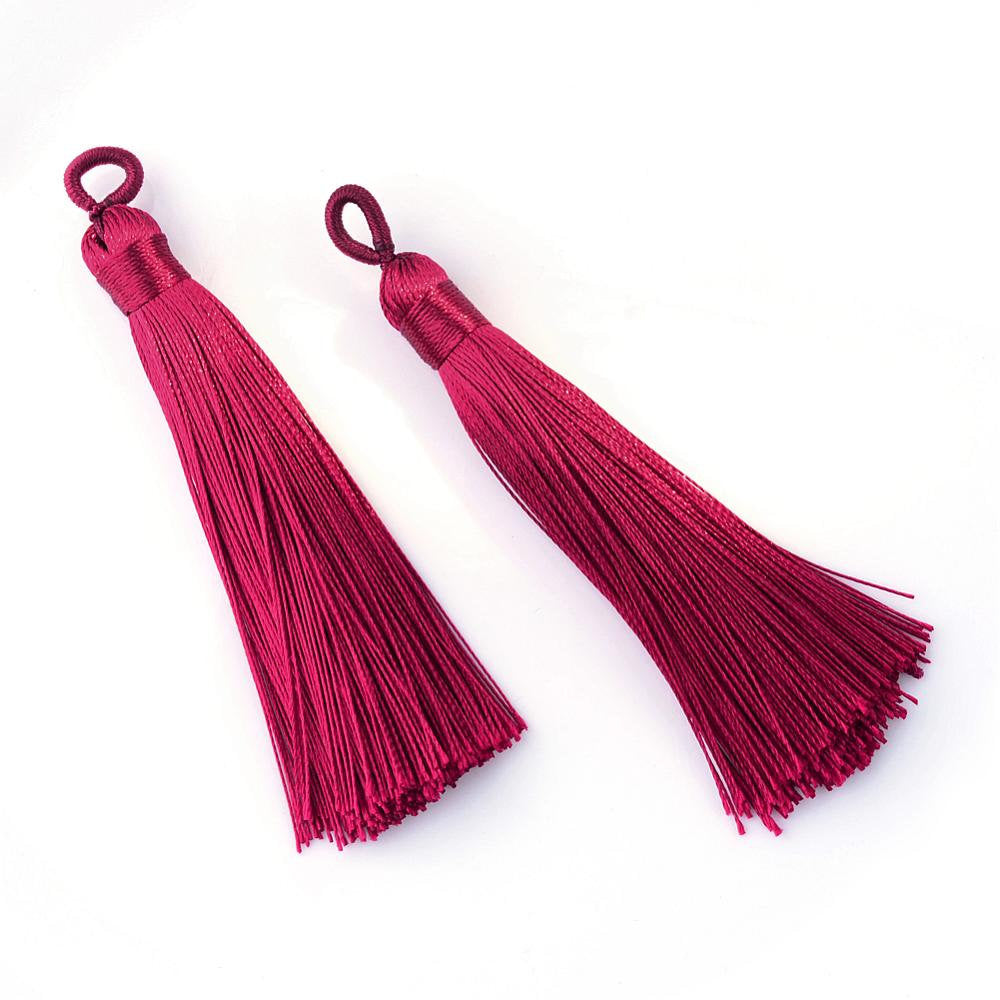 Dark Red Tassel - 3&quot; Long Nylon Jewelry Loop Tassel - 2pc