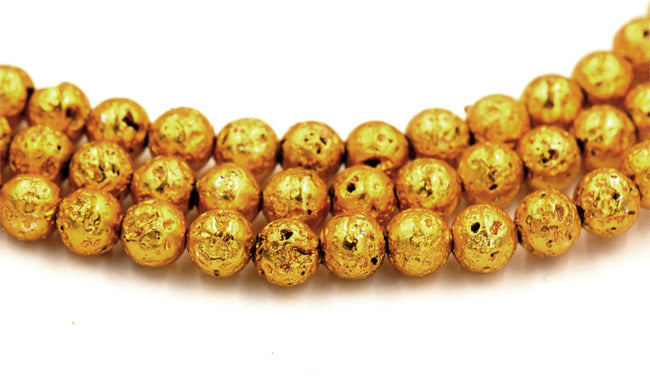 Antique Gold Electroplated Lava Rock Round 6mm, 8mm, 10mm Natural Lava Stone Beads -full strand Main Image