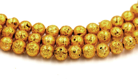 Antique Gold Electroplated Lava Rock Round 6mm, 8mm, 10mm Natural Lava Stone Beads -full strand