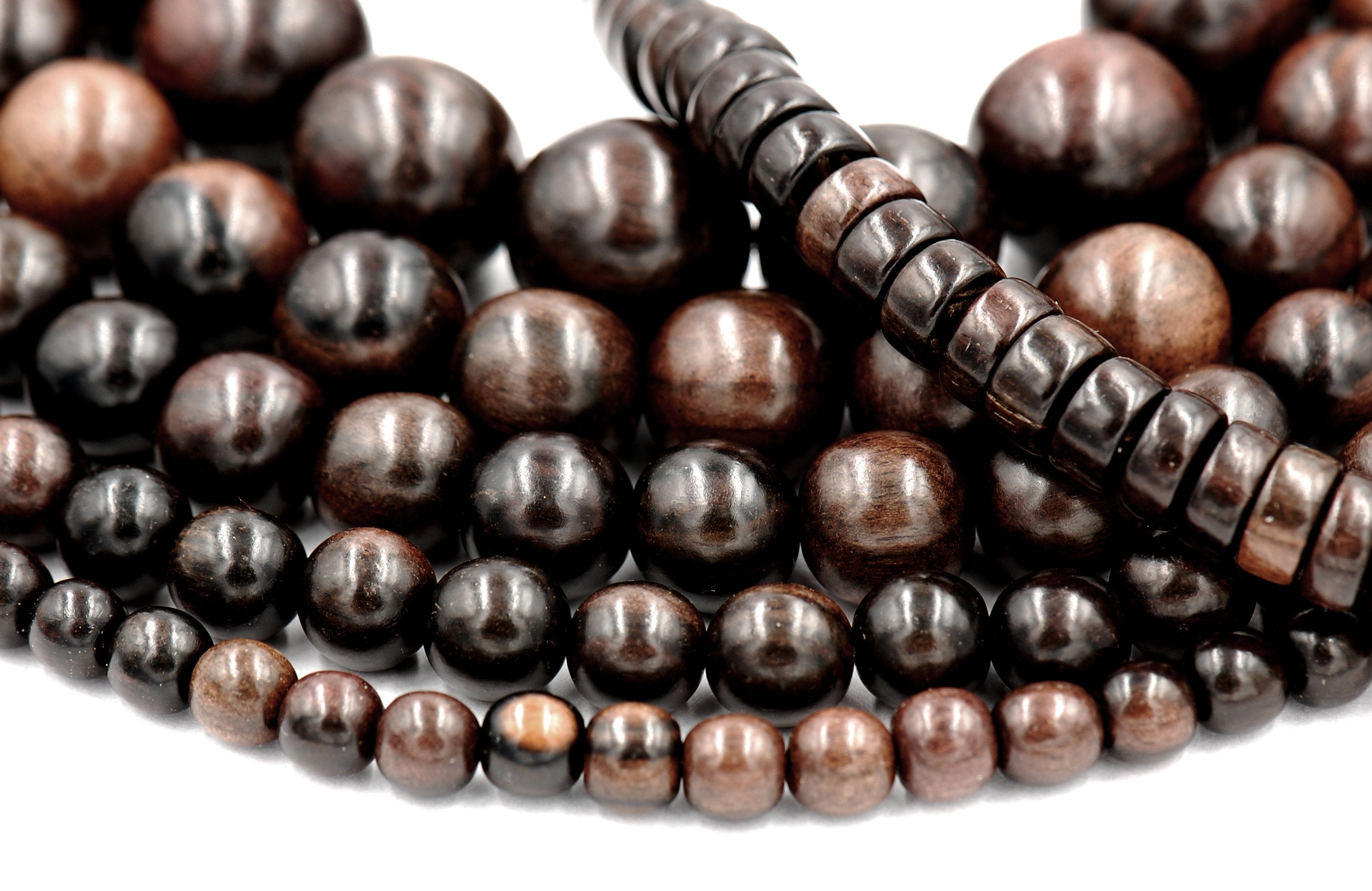 Ebony Wood Beads 4mm, 6mm, 8mm, 10mm, 12mm, 15mm Ebony Rondelle natural wood beads -16 inch strand