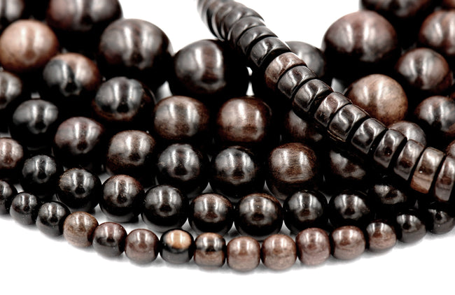 Ebony Wood Beads 4mm, 6mm, 8mm, 10mm, 12mm, 15mm Ebony Rondelle natural wood beads -16 inch strand Hover Image
