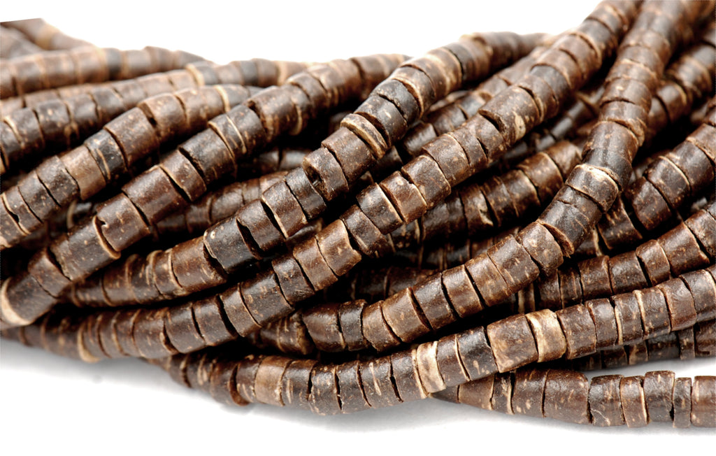 Tiger Brown Coconut Shell Heishi 4x5mm -22 inch strand