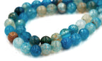 8mm Dragon Veins Agate FACETED Round Beads in Teal Blue -15 inch strand