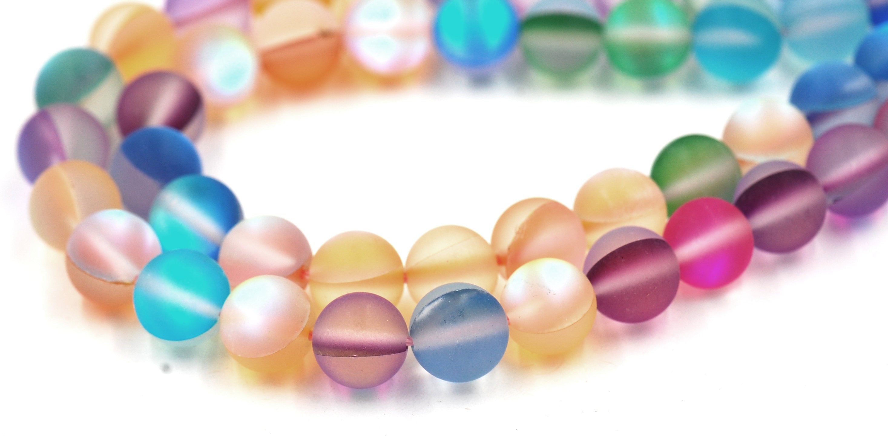 Synthetic Glass Moonstone Iridescent Beads Strands, Rainbow Moonstone Round, 6mm,8mm,10mm,12mm -Full Strand