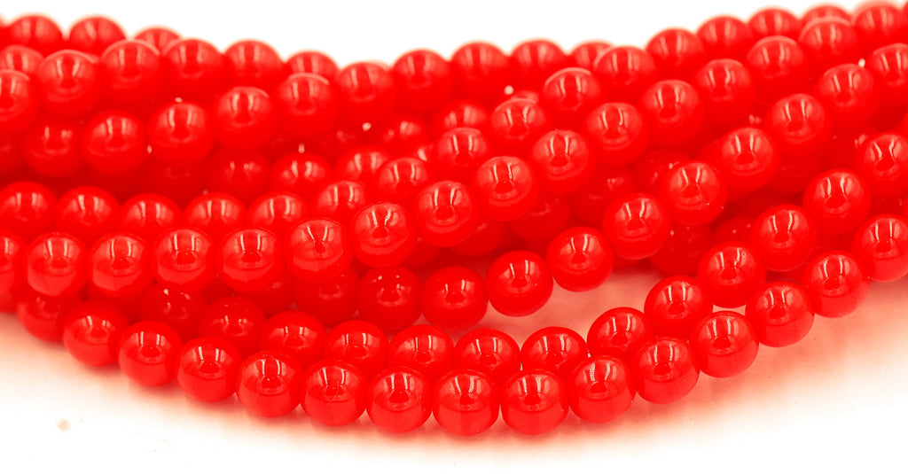 Czech Beads 6mm Fire Polished Glass Round in Bright Opaque Orange- 50 Pieces