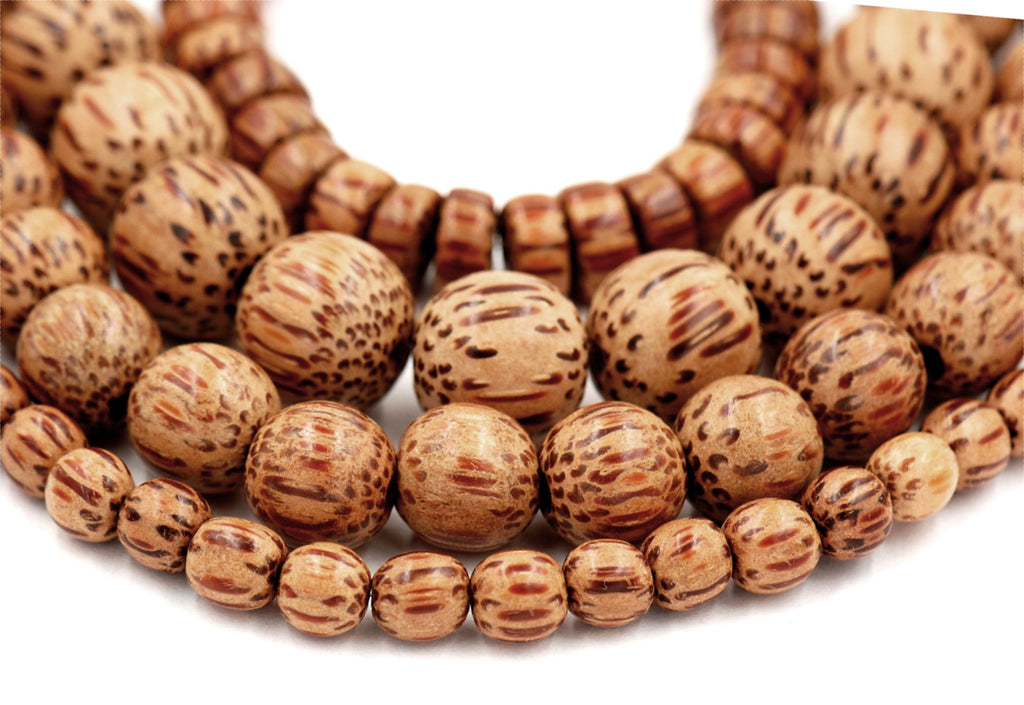 Palmwood Beads 4mm, 6mm, 8mm, 10mm Brown natural wood beads -15.5 inch strand