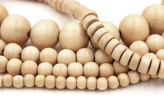Whitewood Beads 4mm 6mm, 8mm, 10mm, 12mm, 16mm Round natural Whitewood Rondelle beads -16 inch strand Hover Image