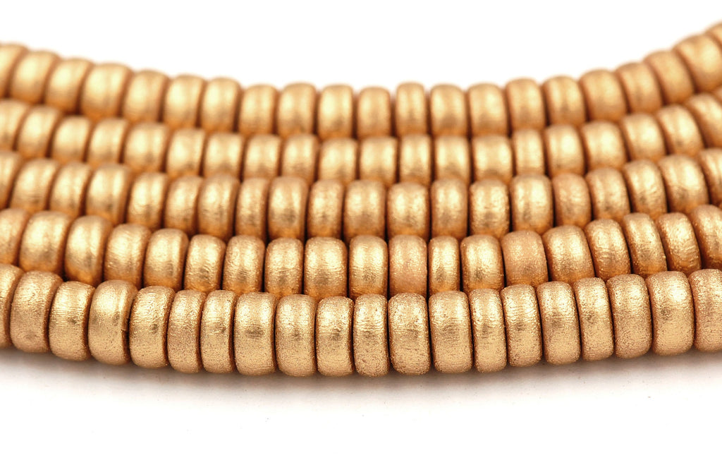 Gold Wood Beads 6mm, 8mm, 10mm, 12mm 16mm Round Gold Wood Rondelle 8x4mm -16 inch strand