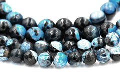 Fire Agate in 6mm 8mm 10mm  Faceted Teal Espresso,  - 15&quot; strand