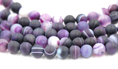 Matte Purple Striped Agate 8mm Frosted Rounds  -15 inch strand