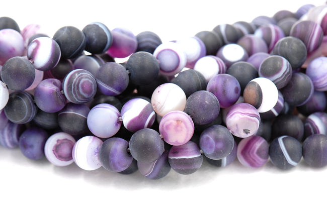 Matte Purple Striped Agate 8mm Frosted Rounds  -15 inch strand Main Image