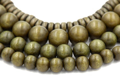 Olive Green Washed Wood 8mm, 10mm, 12mm, Rondelle 8x4mm, Green Rondelle Earth Boho Round Wood Beads -16 inch strand