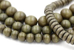 Olive Green Washed Wood 8mm, 10mm, 12mm, Rondelle 8x4mm, Green Rondelle Earth Boho Round Wood Beads -16 inch strand