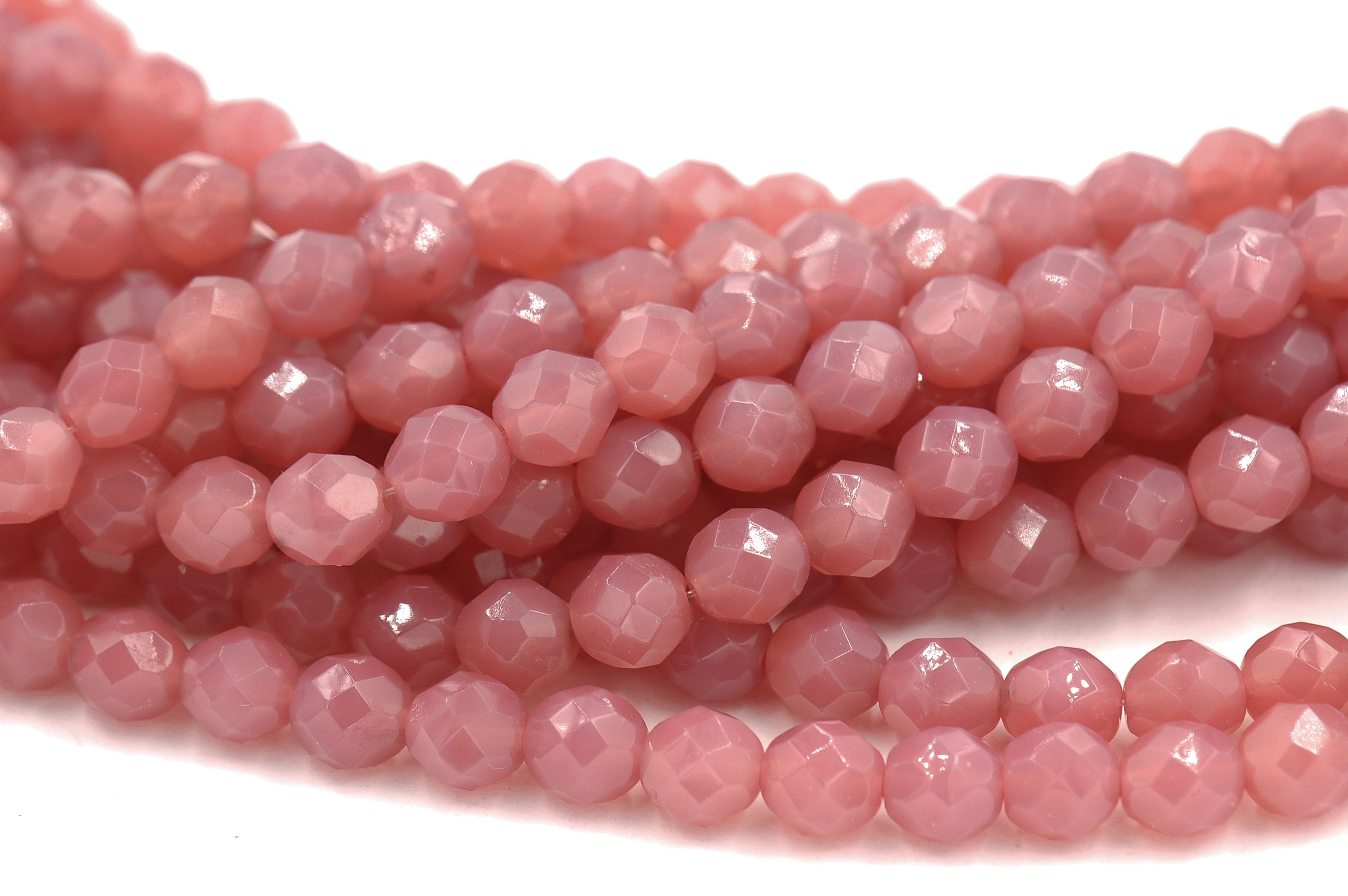Czech Glass 8mm Round Milky Pink Faceted Glass Beads -25 Czech Beads