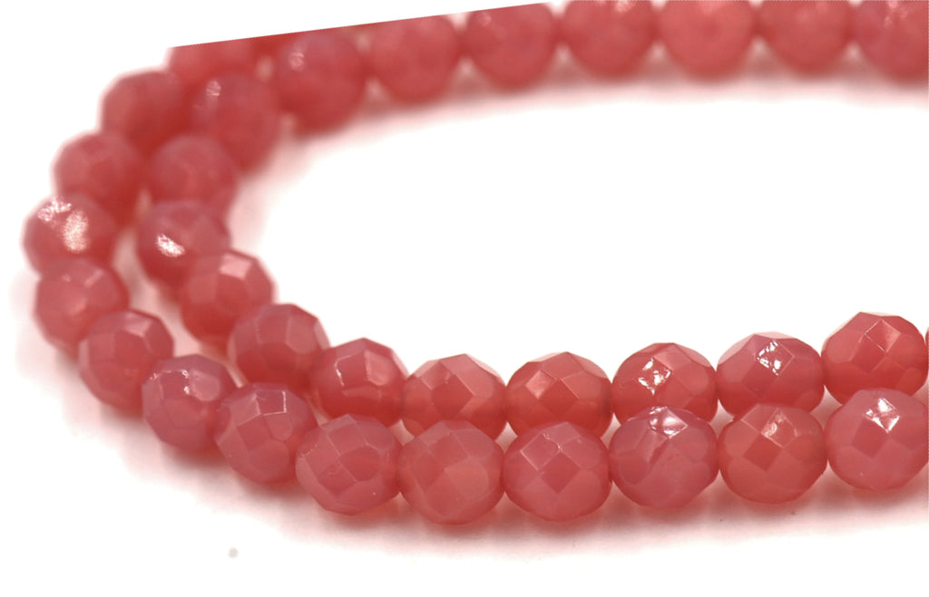 Czech Glass 8mm Round Milky Pink Faceted Glass Beads -25 Czech Beads