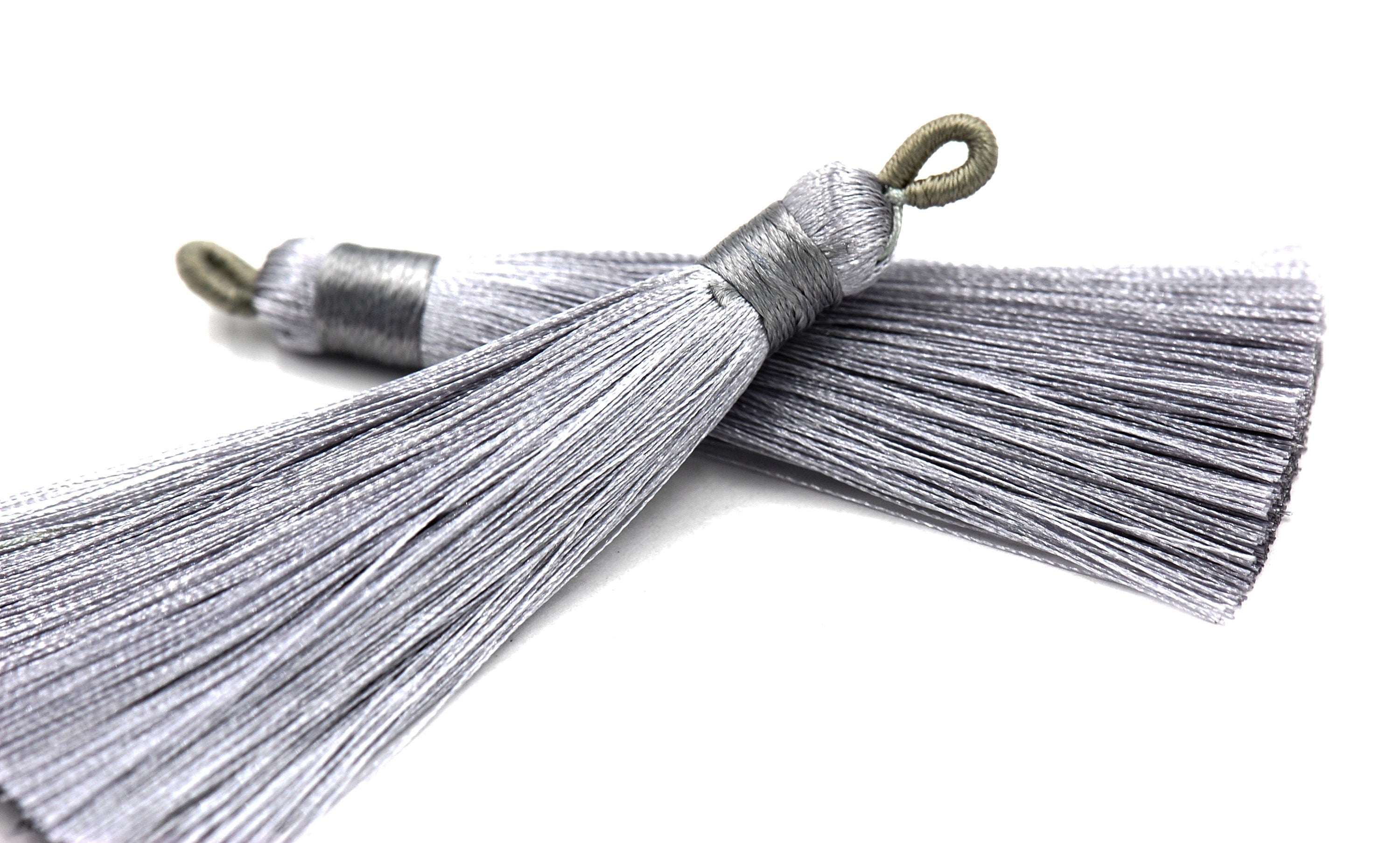 Gray Tassel - 3&quot; Long Nylon Jewelry Loop Tassel - 2pc