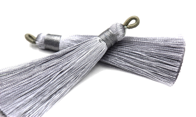 Gray Tassel - 3&quot; Long Nylon Jewelry Loop Tassel - 2pc Hover Image