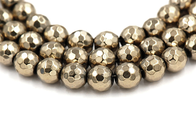 Hematite Faceted Golden, Round AAA, 8mm Beads -16 inch strands Main Image
