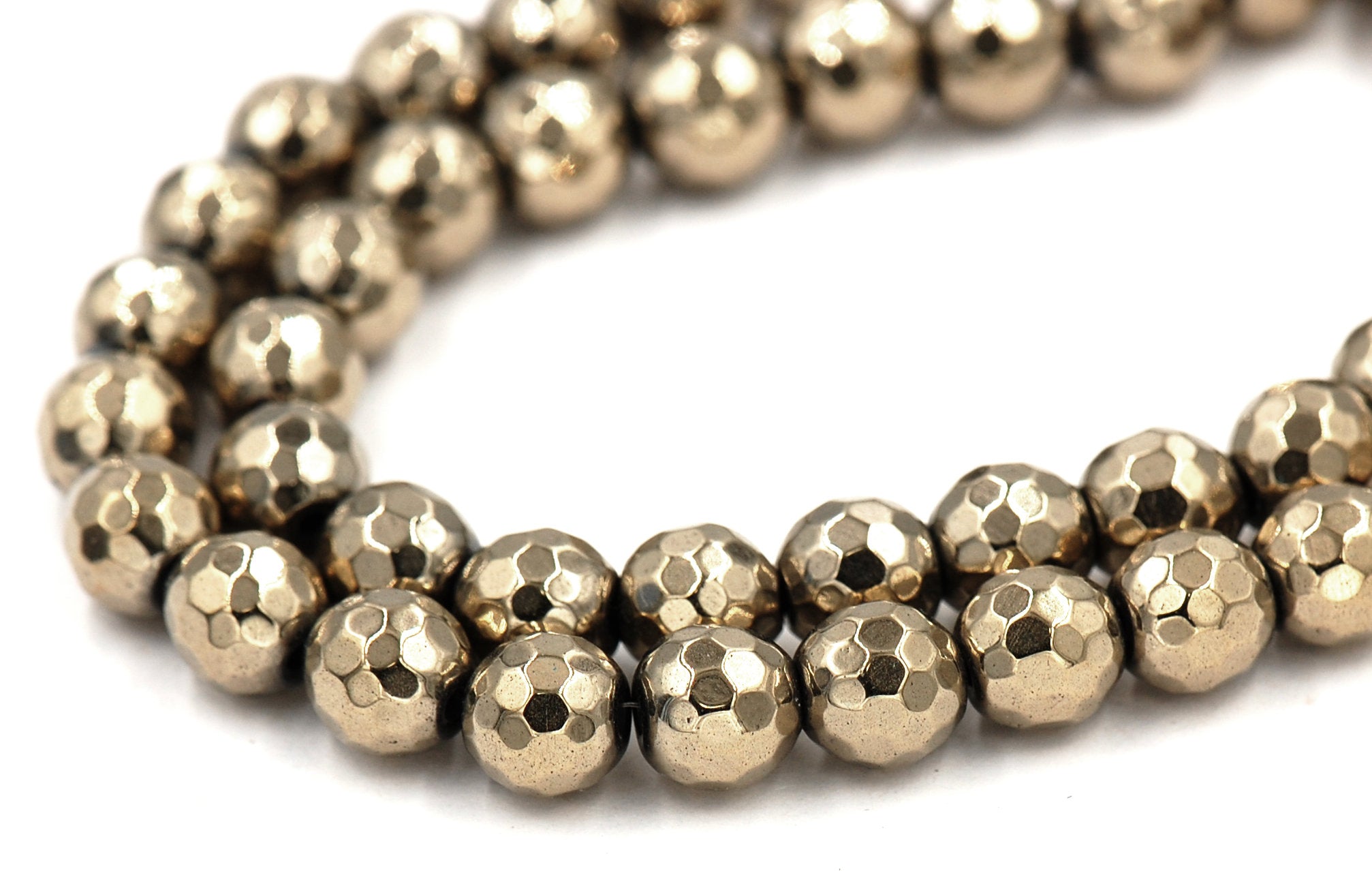Hematite Faceted Golden, Round AAA, 8mm Beads -16 inch strands