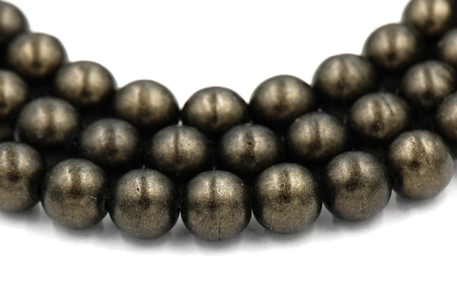 Czech Glass 8mm Round Metallic Suede Dark Green Druk Beads -25 Czech Beads Hover Image