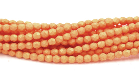 Pacifica -Tangerine Czech Glass Faceted Bead 4mm Round - 50 Pc