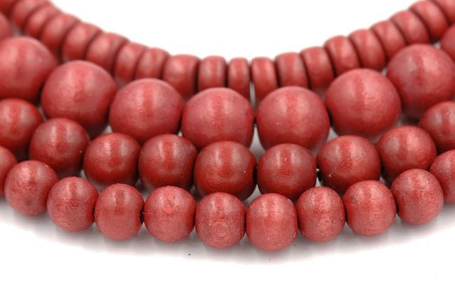 Cinnamon Red Wood 8mm 10mm 12mm Round, Rondelle 8x4mm, Warm Cinnamon Red Boho Wood Beads -16 inch strand Hover Image