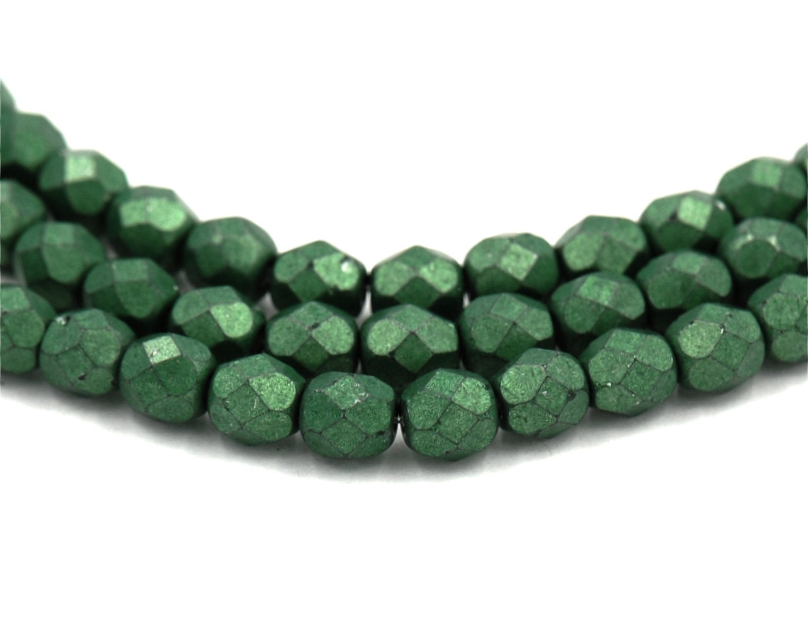 Saturated Metallic Kale Green Czech Glass Firepolished 6mm Beads -25