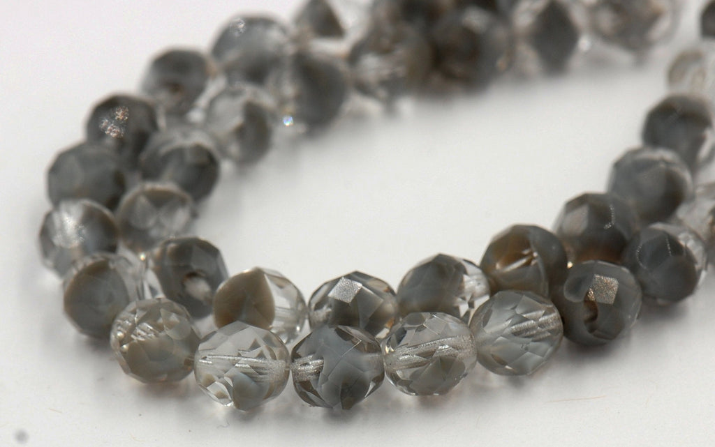 8mm Crystal Gray Faceted Round Czech Glass Beads   -25