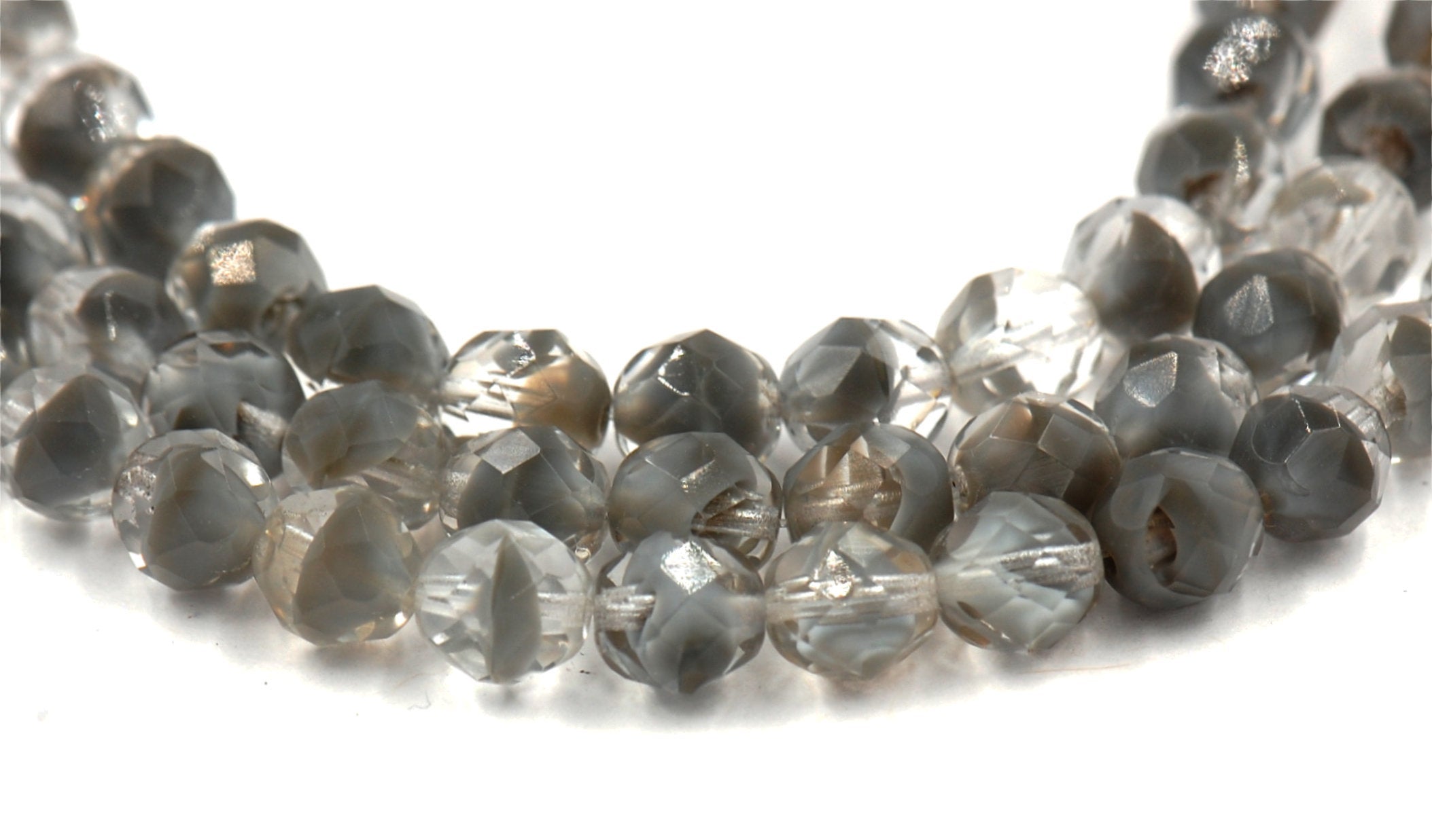 8mm Crystal Gray Faceted Round Czech Glass Beads   -25