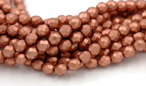 8mm Matte Metallic Copper Czech Glass Faceted Bead  -25 czech beads