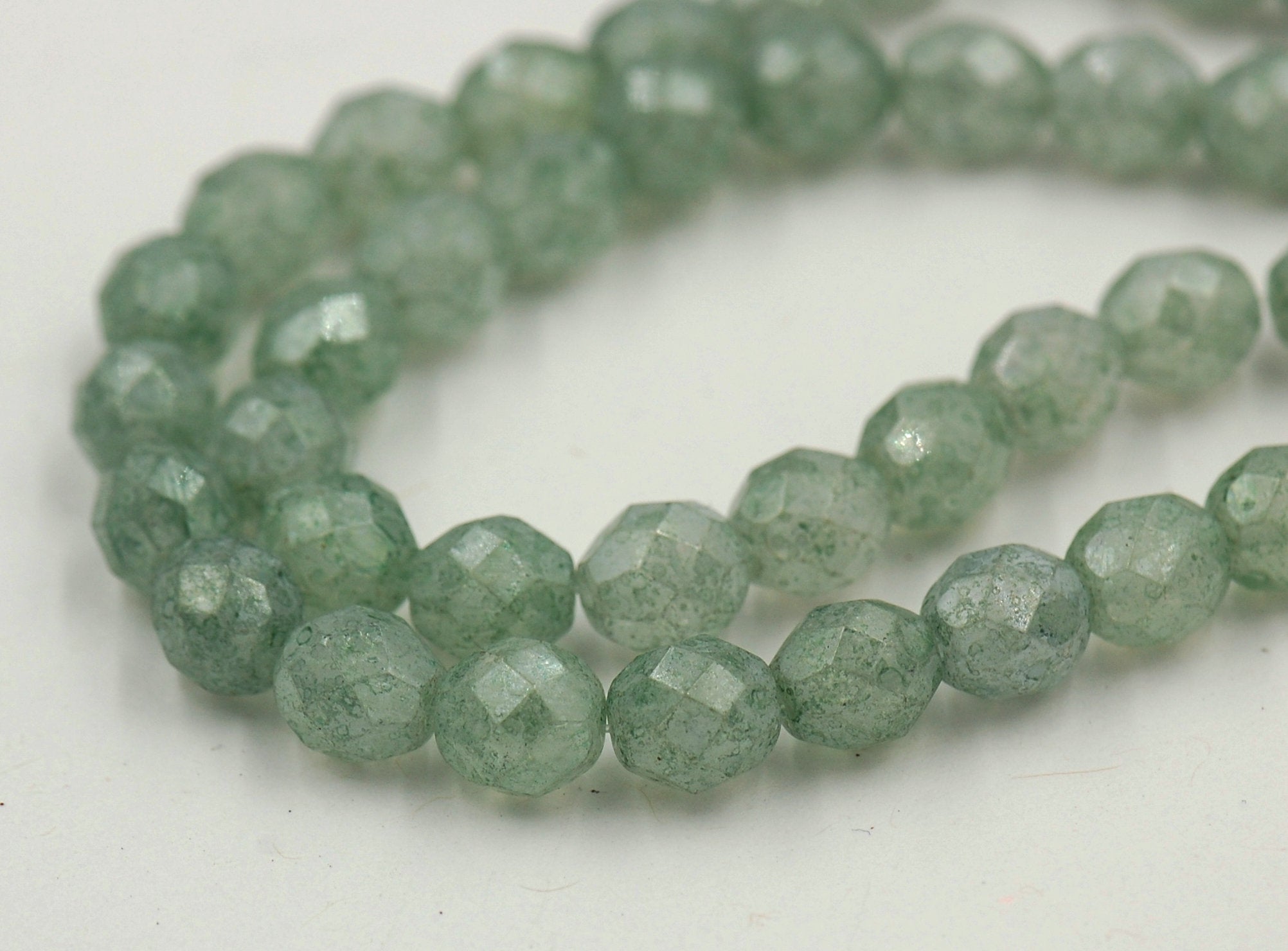 Stone Green Luster Faceted Czech Glass Bead 8mm Round - 25 Pc