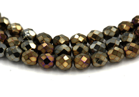 8mm Iris Brown Czech Glass Faceted Bead  -25 czech beads