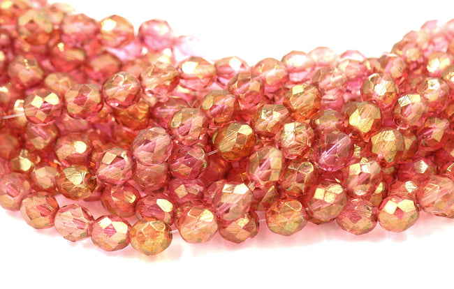 8mm Luster Rosaline Czech Glass Faceted Bead  -25 czech beads Hover Image