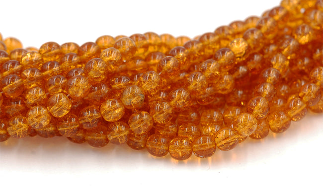 6mm Czech Glass Round Dark Topaz Crackle  -50 Hover Image