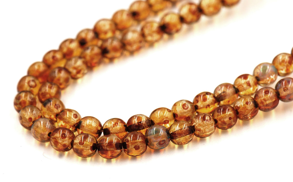 6mm Czech Glass Round Crystal Picasso  -50