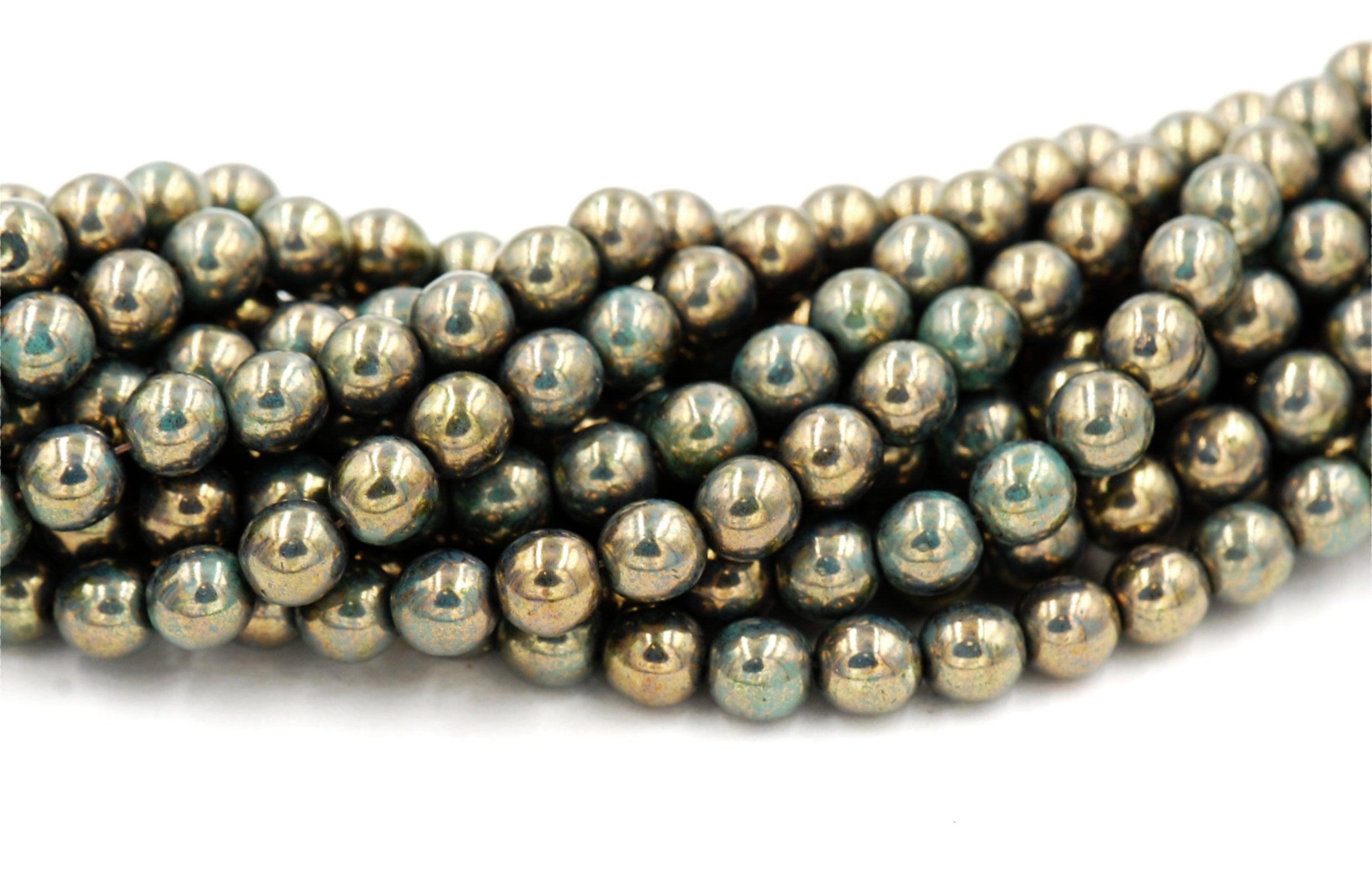 Green Turquoise Bronze Picasso 6mm round beads   - 50 Czech Beads