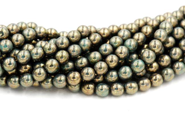 Green Turquoise Bronze Picasso 6mm round beads   - 50 Czech Beads Main Image