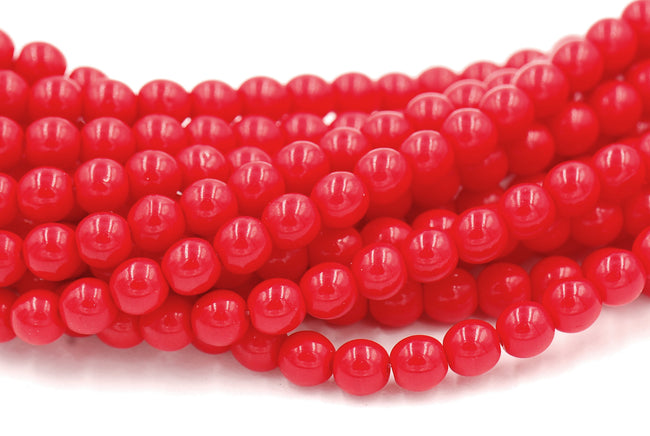 Czech Beads 6mm Fire Polished Glass Round in Opaque Red- 50 Pieces Main Image