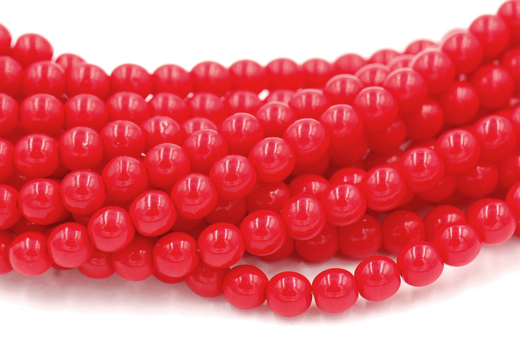 Czech Beads 6mm Fire Polished Glass Round in Opaque Red- 50 Pieces