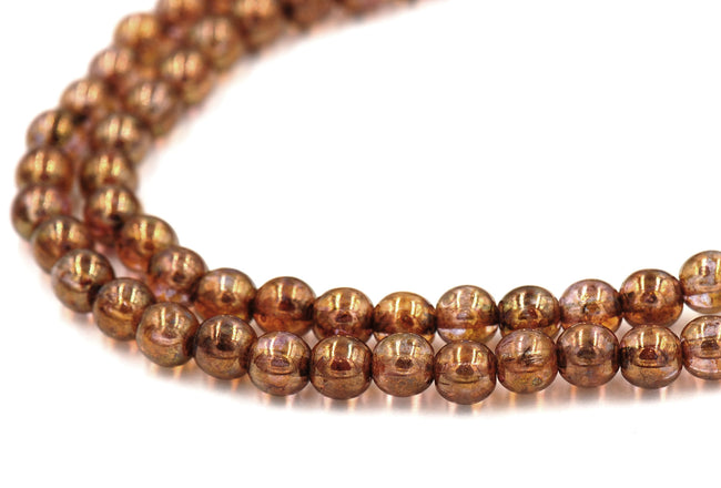 6mm Czech Glass Transparent Gold Smoky Topaz Luster  -50 Main Image