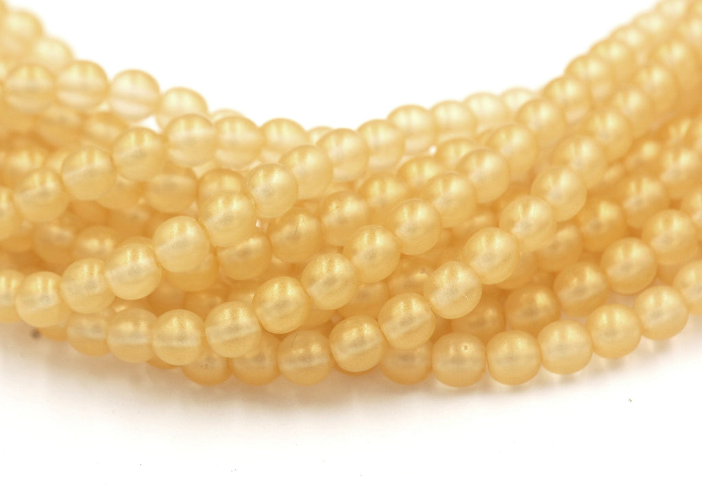 Sueded Gold Lamé Czech Glass Bead 6mm Round  - 50 Pc
