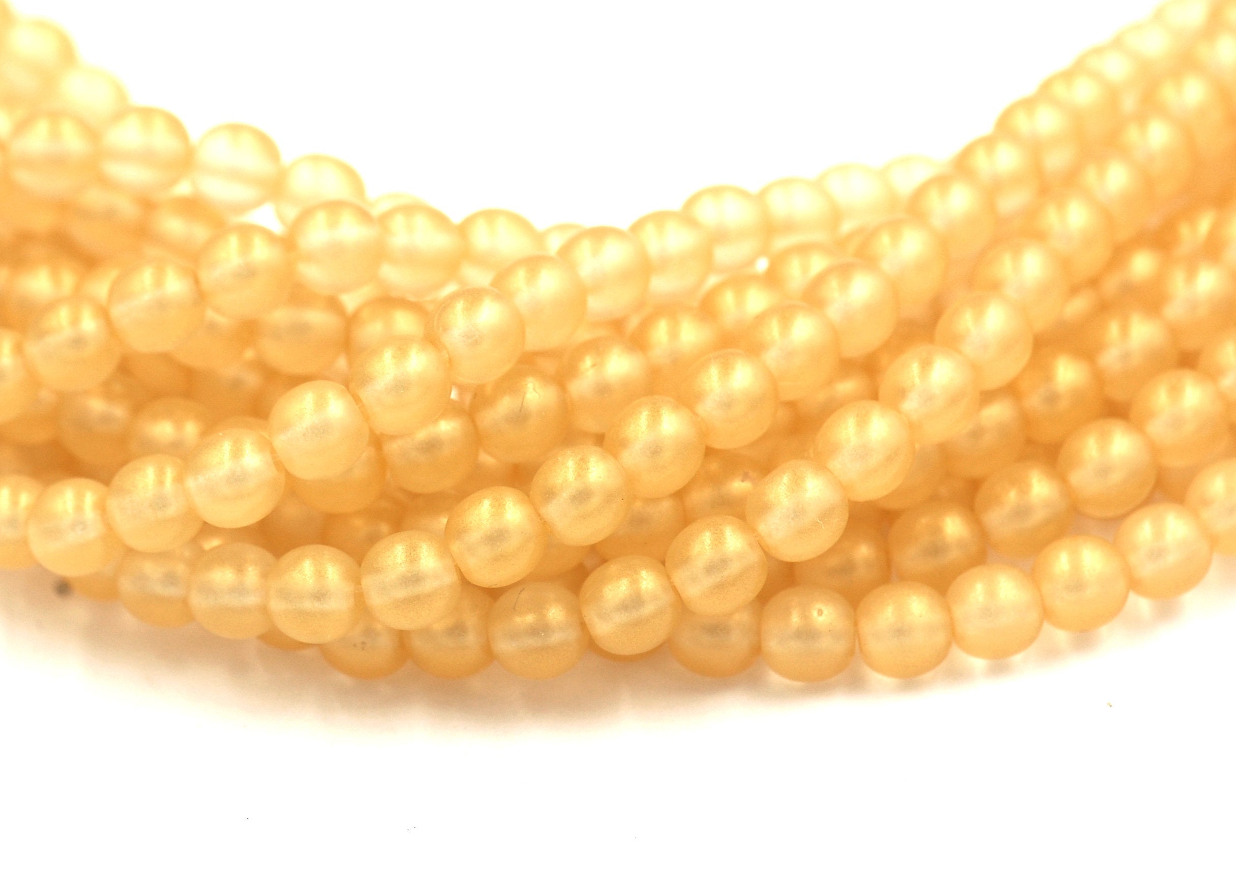 Sueded Gold Lamé Czech Glass Bead 6mm Round  - 50 Pc