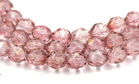 Topaz Pink Luster Czech Beads 8mm Faceted Round   -25pc