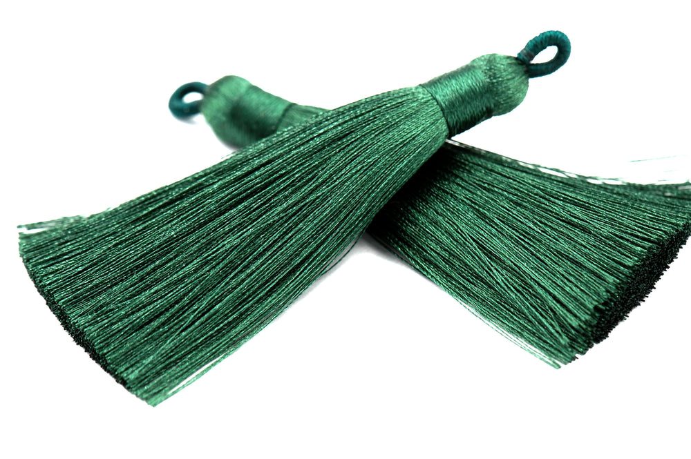 Hunter Green Tassel - 3&quot; Long Nylon Jewelry Loop Tassel - 2pc
